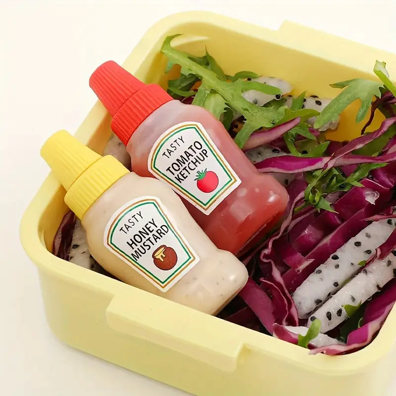 4pcs Mini Portable Sauce Bottles for Salad & Ketchup