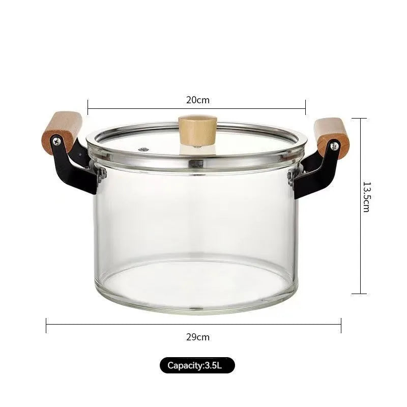 Direct heating heat resistant clear transparent glass cooking pot