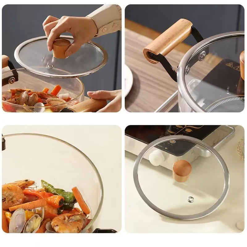 Direct heating heat resistant clear transparent glass cooking pot