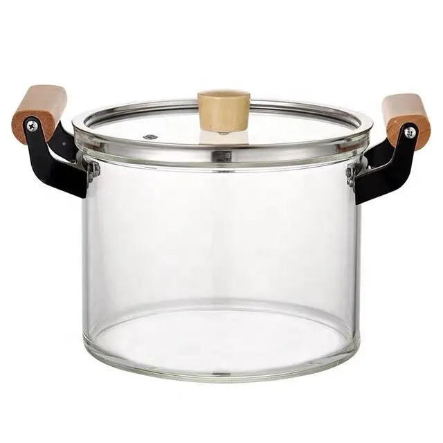 Direct heating heat resistant clear transparent glass cooking pot