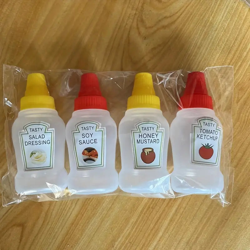 4pcs Mini Portable Sauce Bottles for Salad & Ketchup