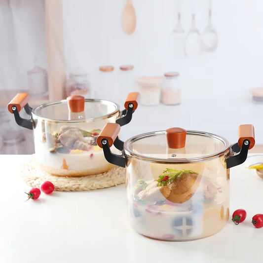 Direct heating heat resistant clear transparent glass cooking pot