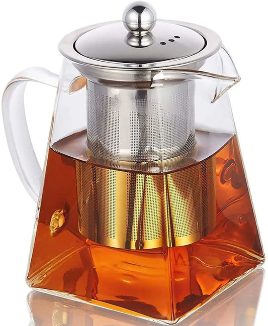 Square Glass Teapot with Removable Infuser,Stovetop Safe Glass Tea Kettle